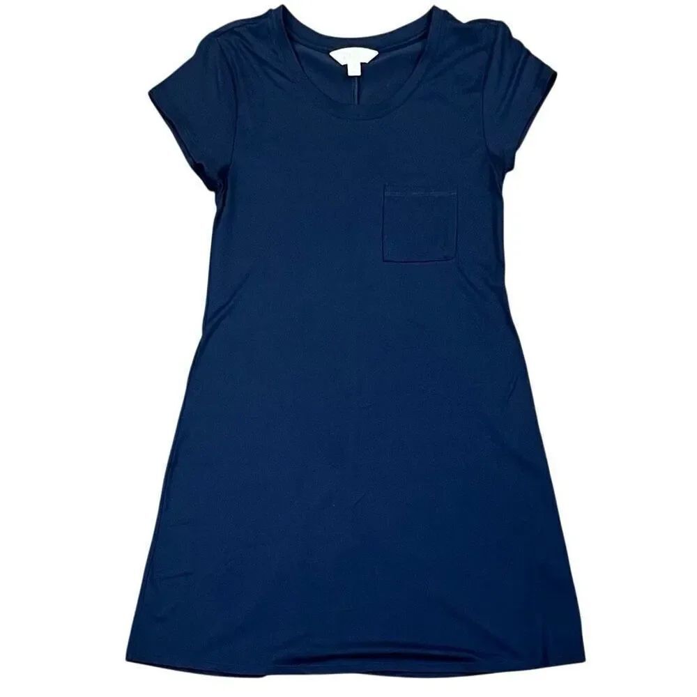 Market & Spruce Navy Blue T-Shirt A-Line Short Sleeve Pocket Dress Medium
